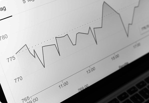 Black and white line graph on a laptop screen showing performance metrics