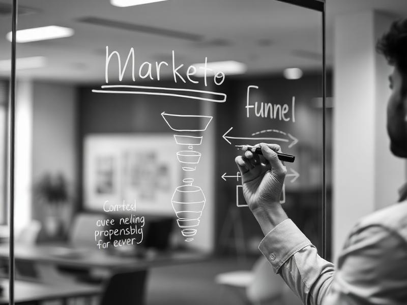 Marketer drawing campaign strategy on a whiteboard