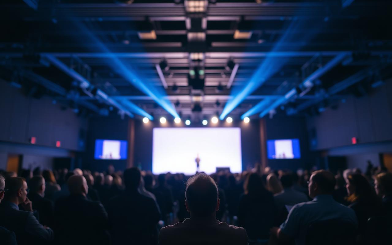 Conference audience watching a presentation on AI search