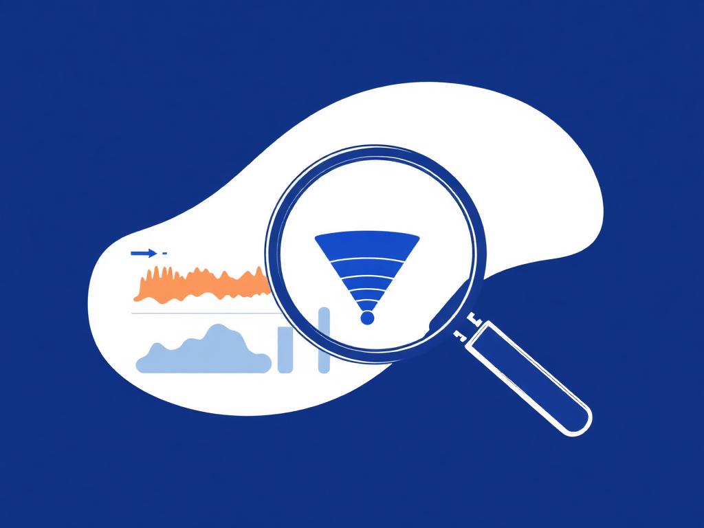 Magnifying glass over a heatmap and conversion funnel