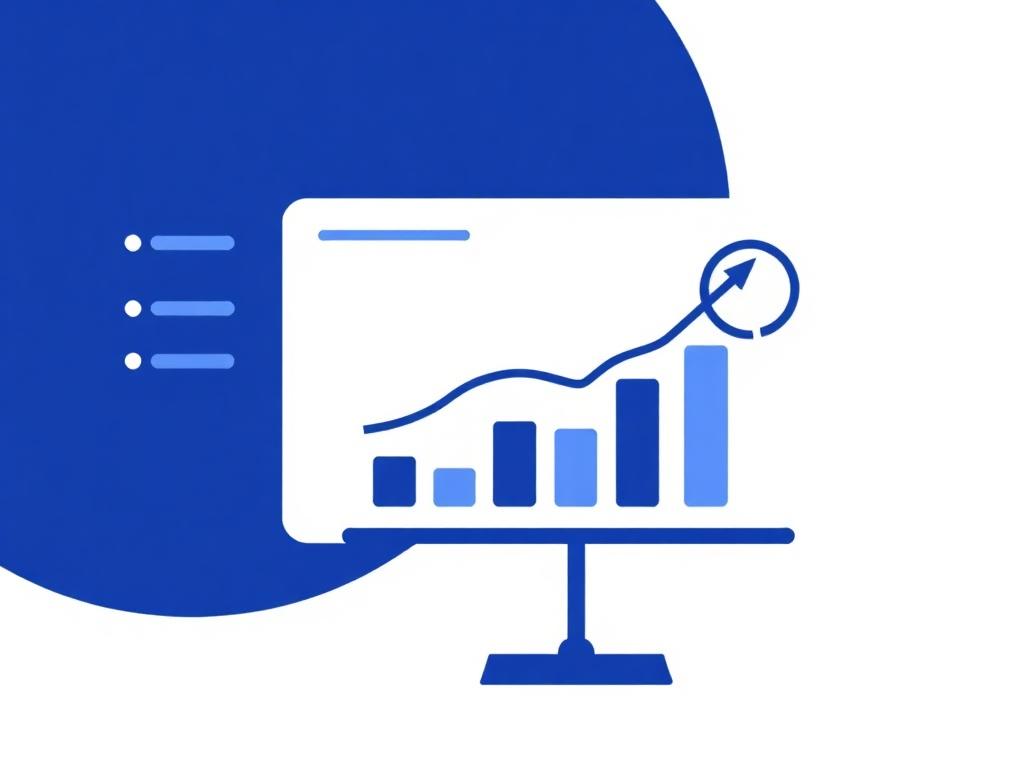 Dashboard with growth chart trending up and continuous improvement loop