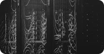 Abstract dark server racks with glowing data cables