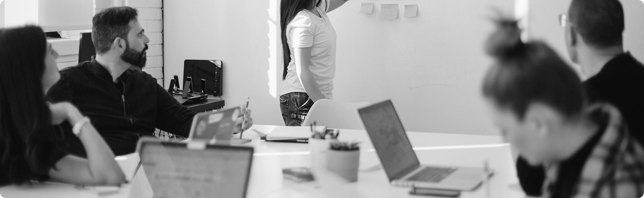 Development team collaborating in office