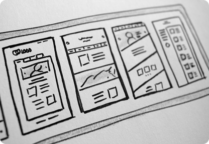 Hand-drawn mobile app wireframes