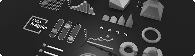 3D rendered data analytics and chart shapes