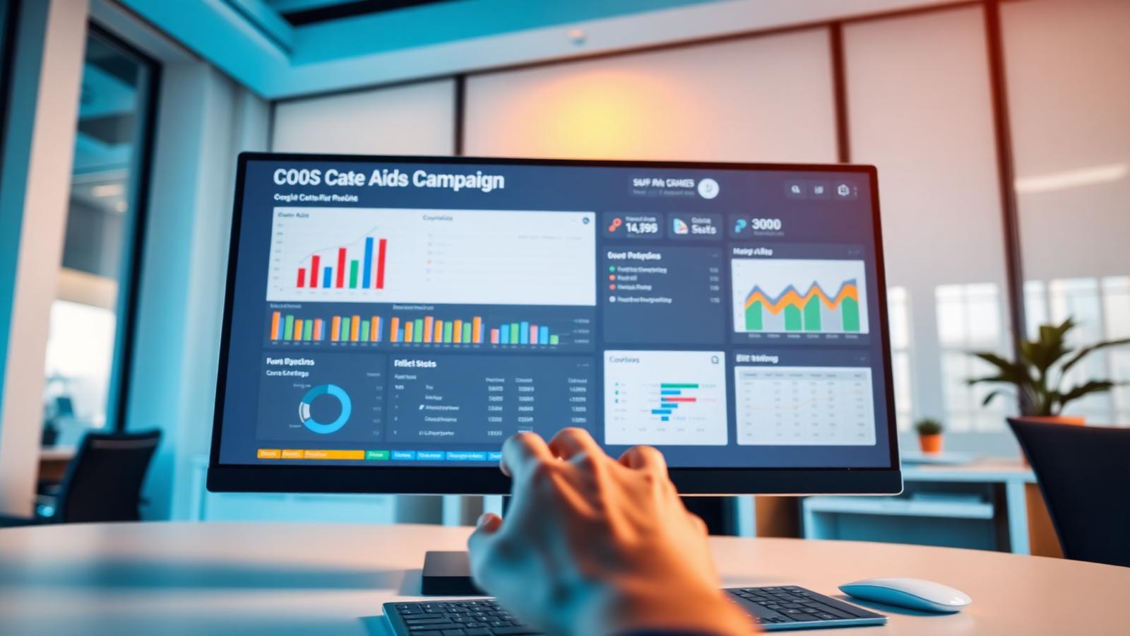 Marketing professional analyzing a Google Ads campaign dashboard