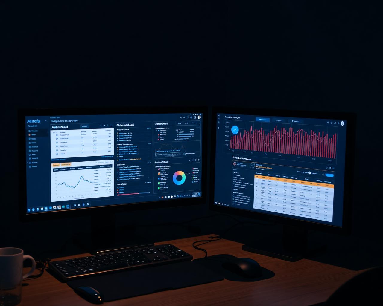 Workspace running Ahrefs and SEMrush dashboards with backlink and anchor text data