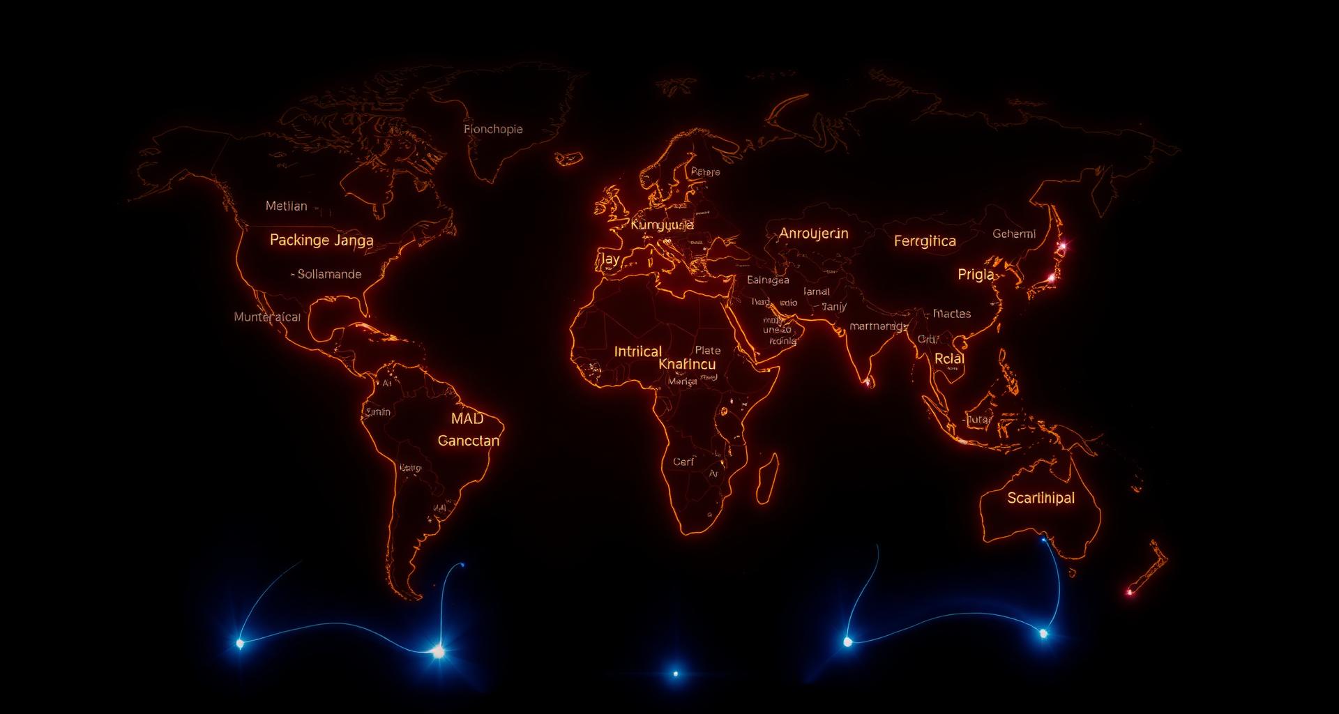 World map with glowing connections representing a multilingual website serving multiple regions