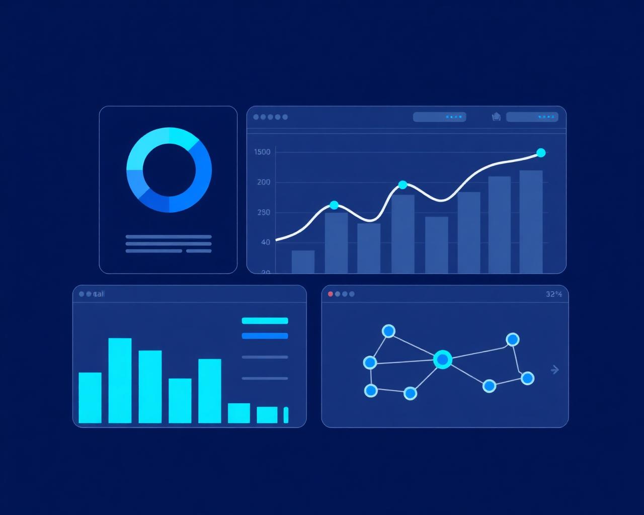 Ecommerce paid social analytics dashboards showing ROAS gauge, conversion charts, and pixel attribution