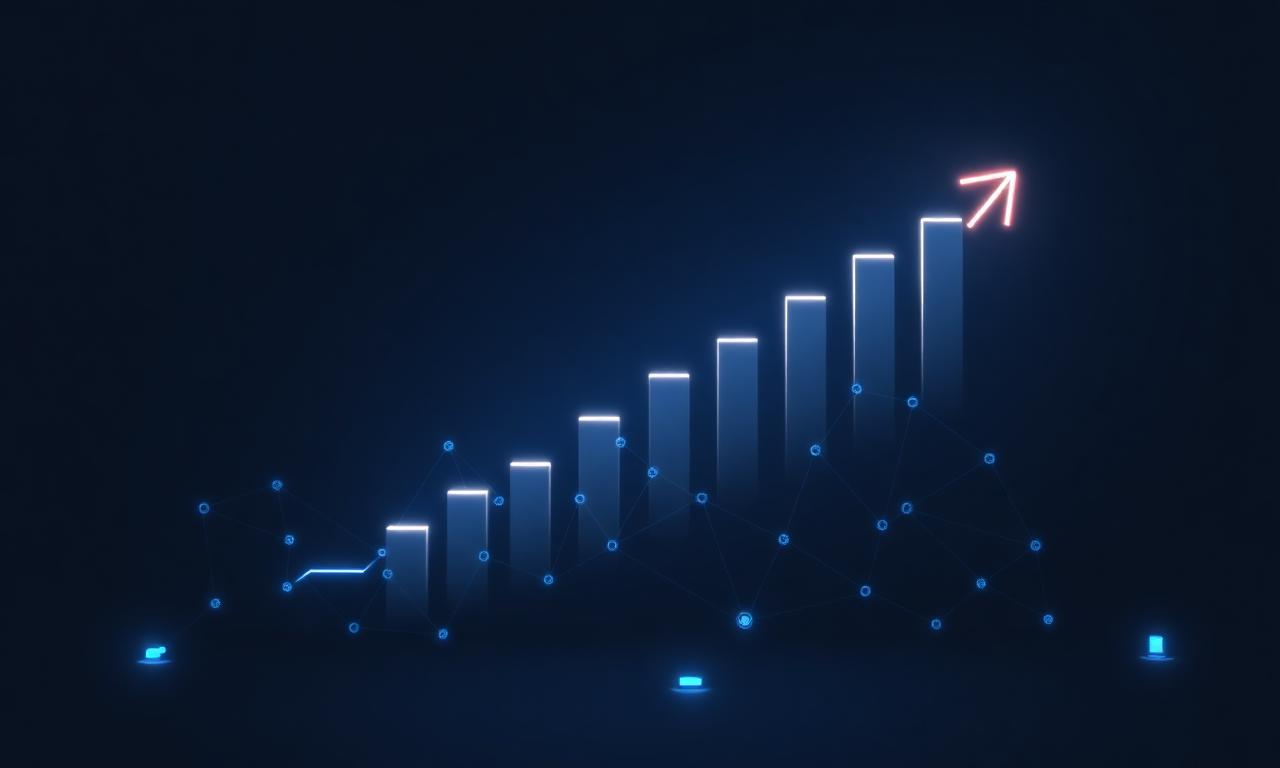 Paid social growth concept with rising bar chart and connected network nodes