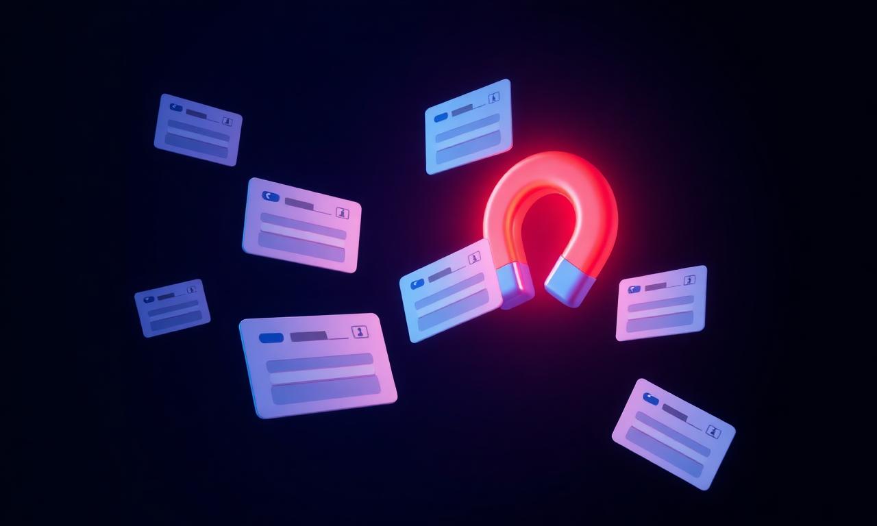 Paid social lead generation concept with a magnet attracting contact form cards