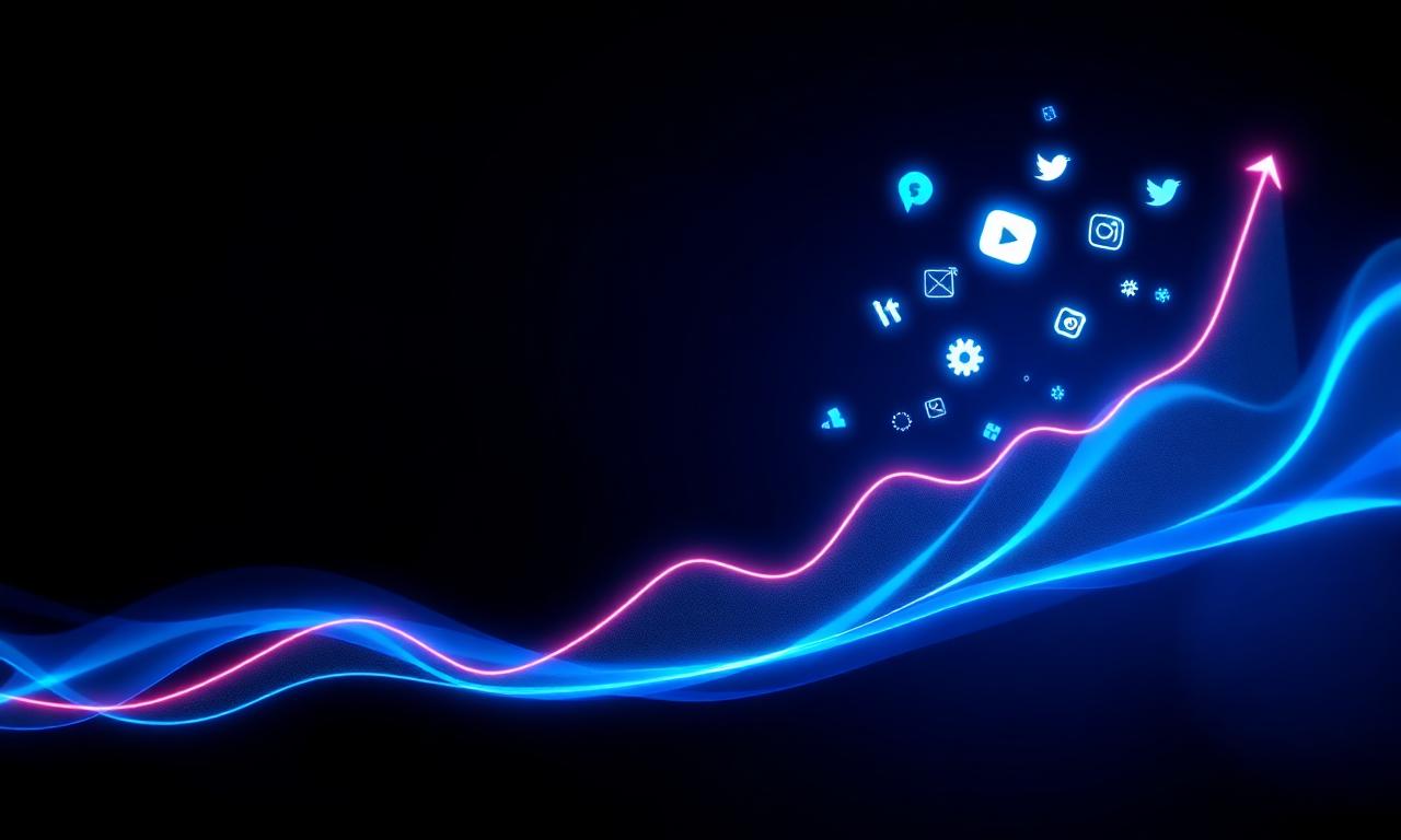 Paid social optimization concept with rising performance graph and platform icons