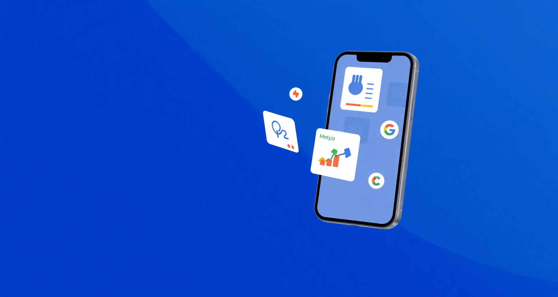 Social media conversion tracking dashboard with floating analytics cards and platform icons
