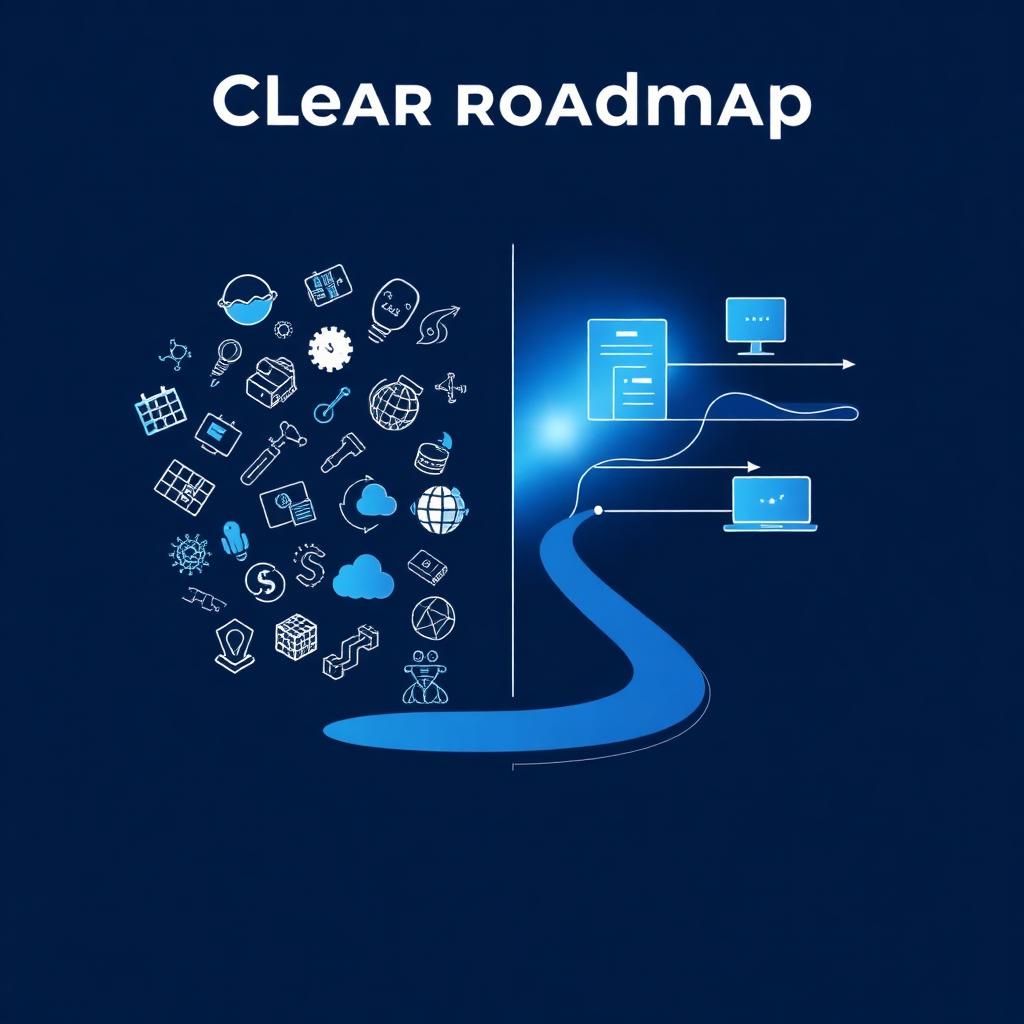 Fragmented tools transforming through a clarity lens into a structured digital ecosystem
