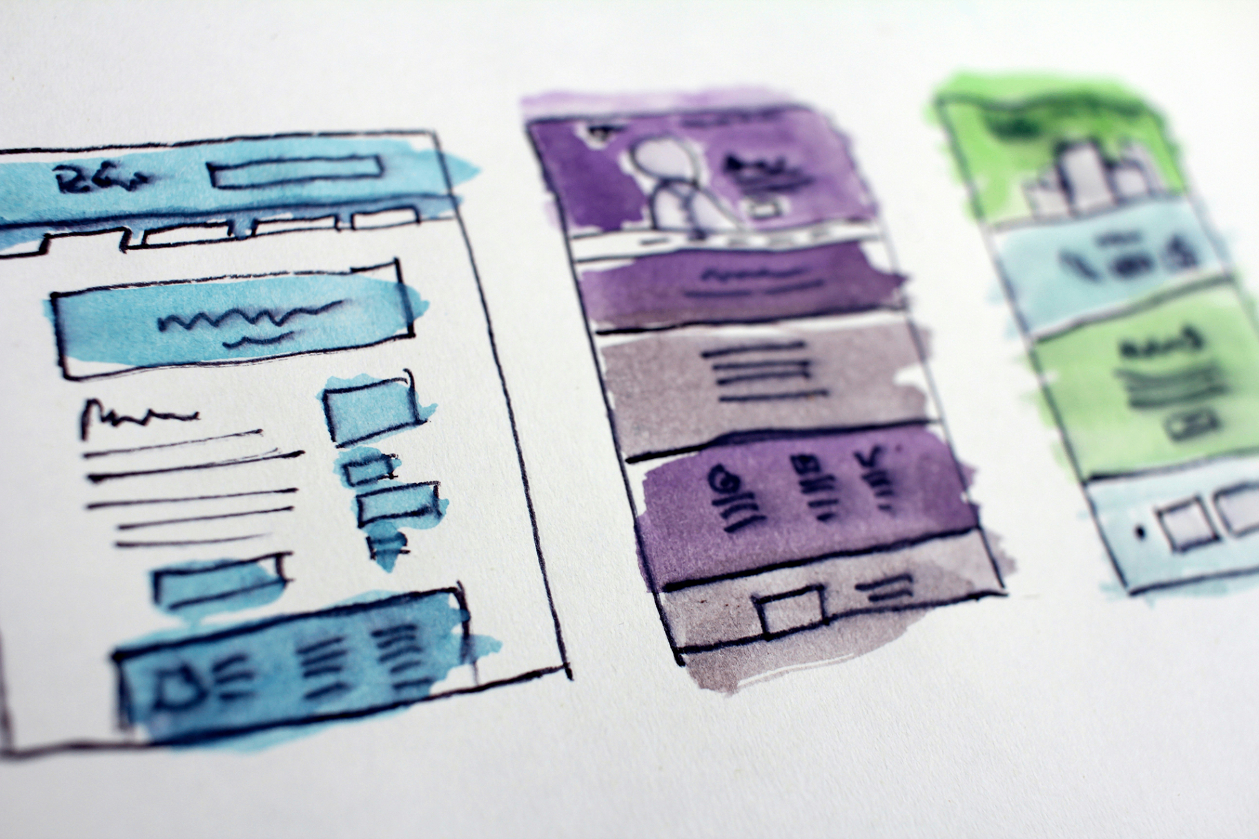 Hand-drawn UI wireframes