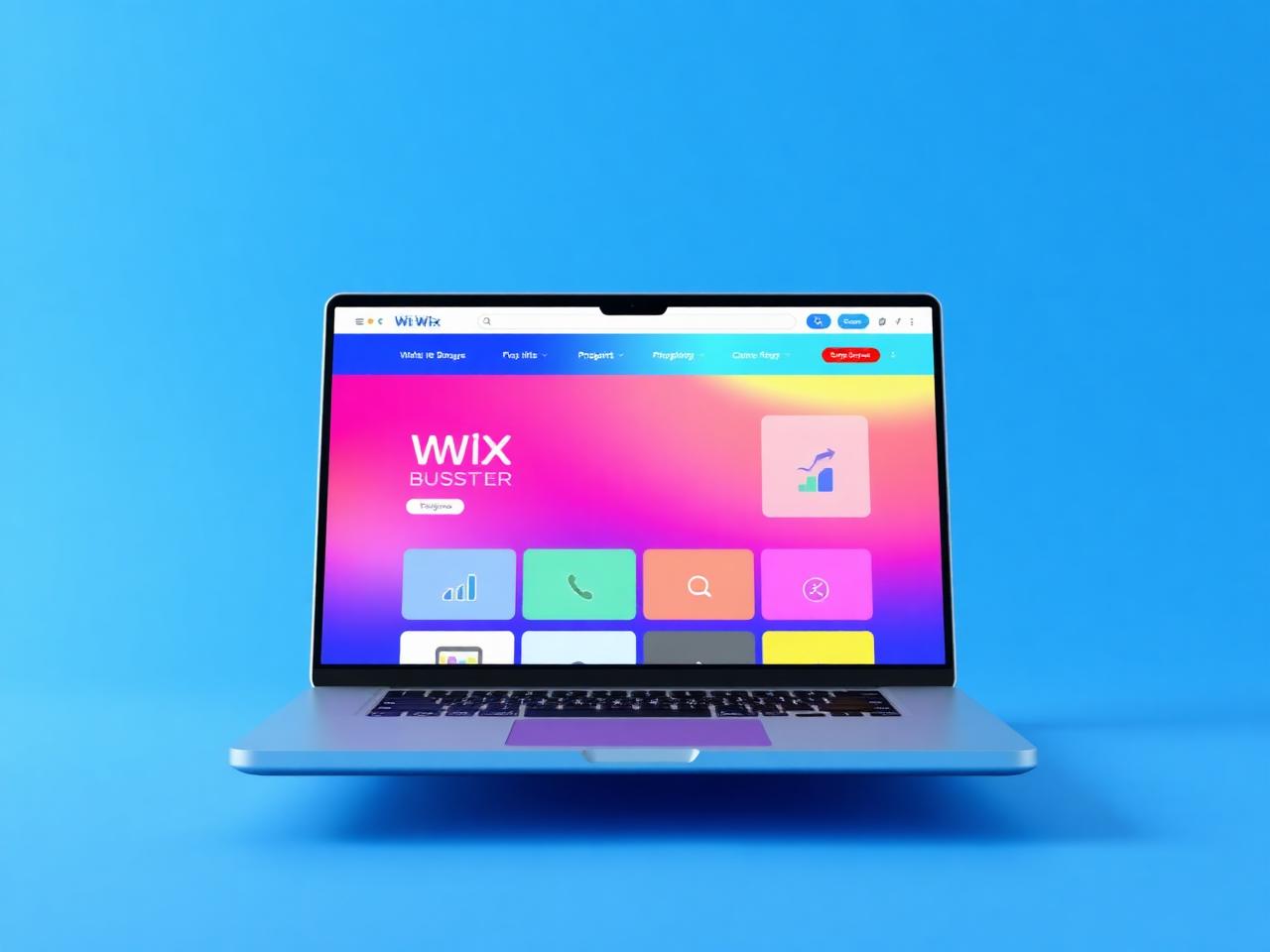 Wix website builder dashboard with SEO panel on a laptop