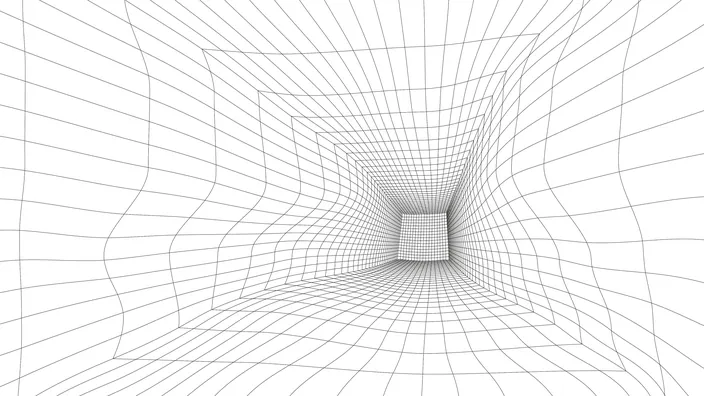 Wireframe tunnel perspective representing structured lead generation system